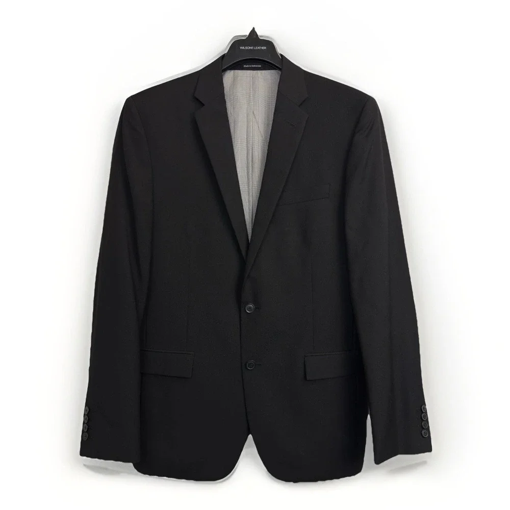 Egara Mens 42L Black 100% Wool Blazer Slim Fit Classic Suit‎ Jacket Sport Coat